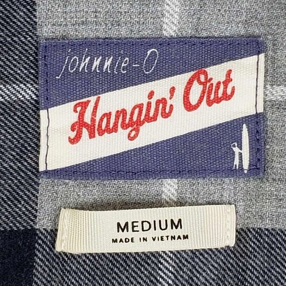 Johnnie O Shirt Mens Hangin' Out Plaid Button Down Size Medium M Gray Blue - Picture 8 of 11